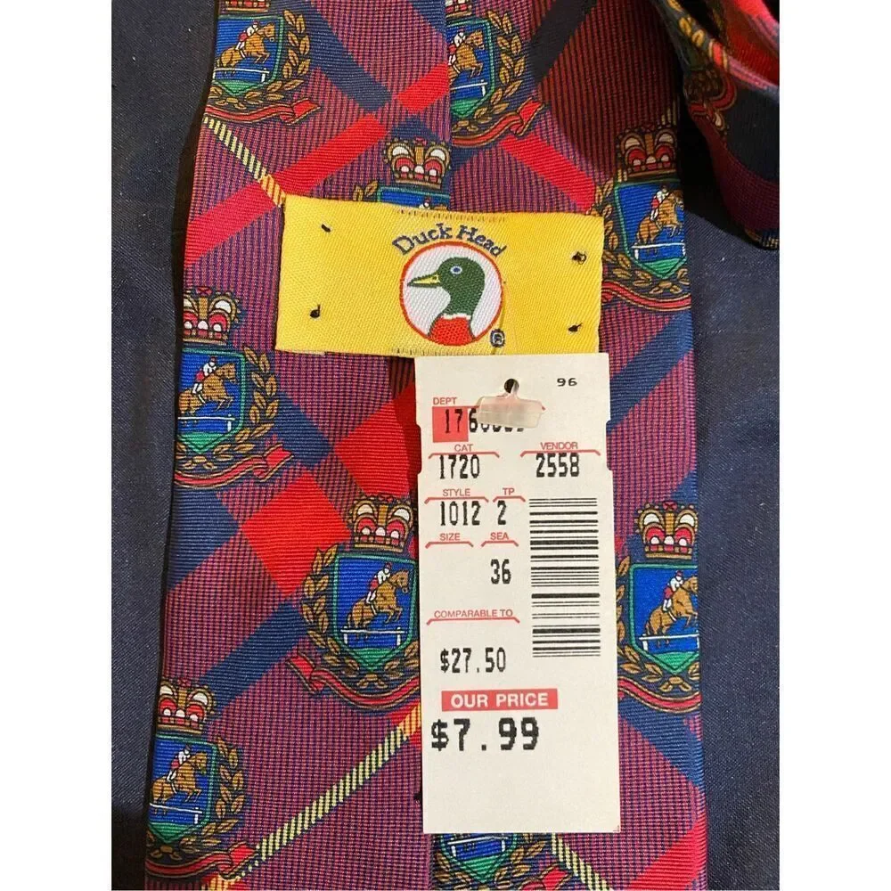 NOS Duck Head vintage men’s themed horse plaid silk tie 57